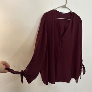 Roaman's Burgundy Tie-Sleeve Blouse
